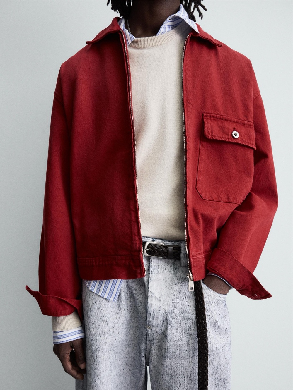NWT. Zara Man Red Loose-Fit Cotton Denim Oversized Jacket. Size M. - Picture 3 of 12